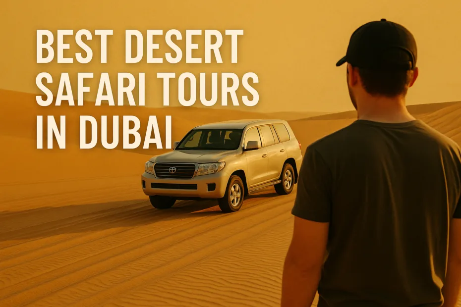 Dubai desert safari tour with dune bashing camel rides and sunset over golden sand dunes