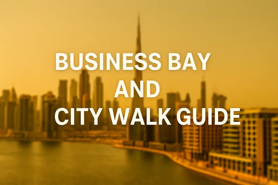 Business Bay skyline and City Walk promenade in Dubai