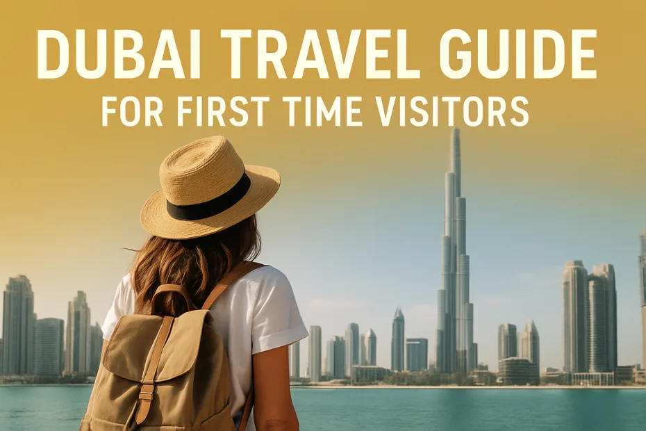 Dubai skyline with Burj Khalifa welcoming first time visitors