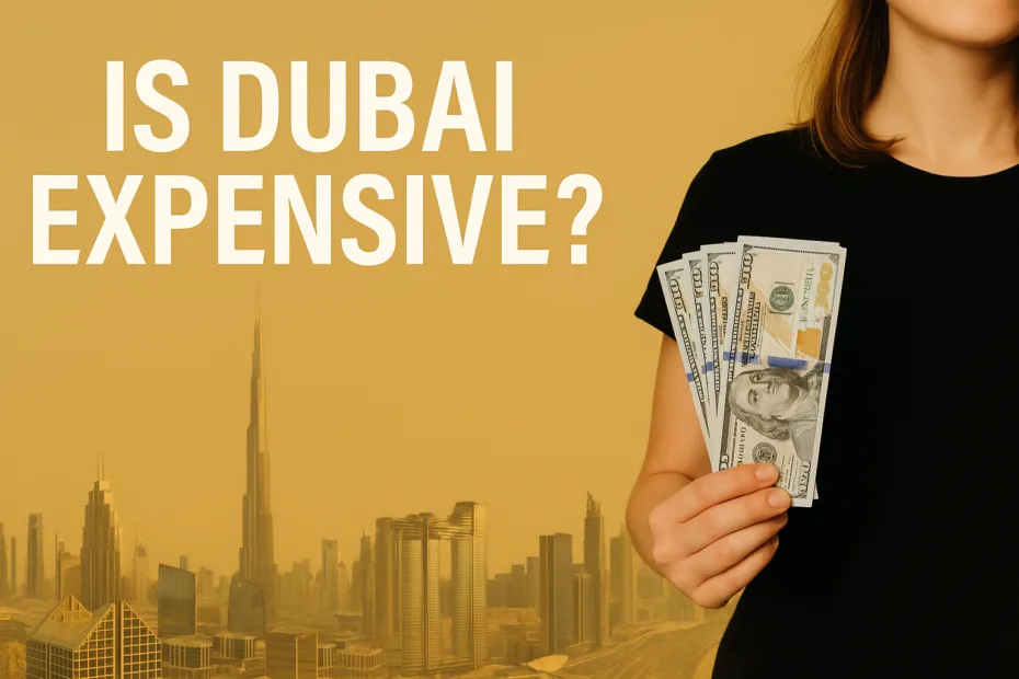Dubai travel cost guide showing skyline shopping dining and budget options