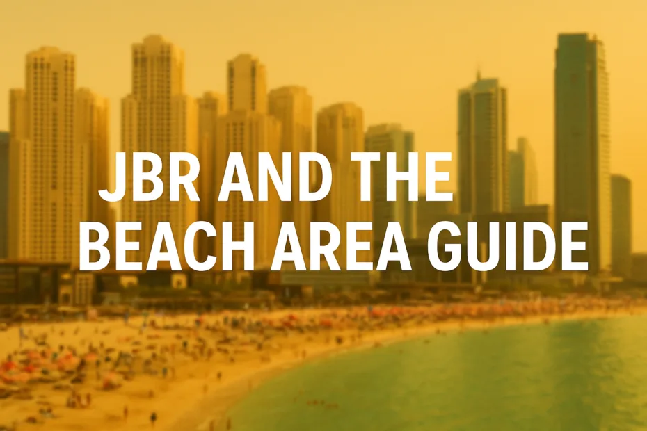 JBR beachfront promenade with sunbathers cafes shops and Dubai skyline