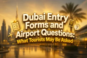 Dubai entry forms and airport questions that tourists might be asked when arriving in the city.