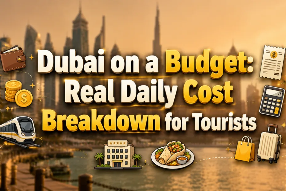 Dubai’s skyline, a meal, and cash suggest ways tourists can keep daily travel costs low.